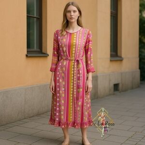 NWOT Melissa Masse Pink BOHO 3/4 Sleeve Dress - Small